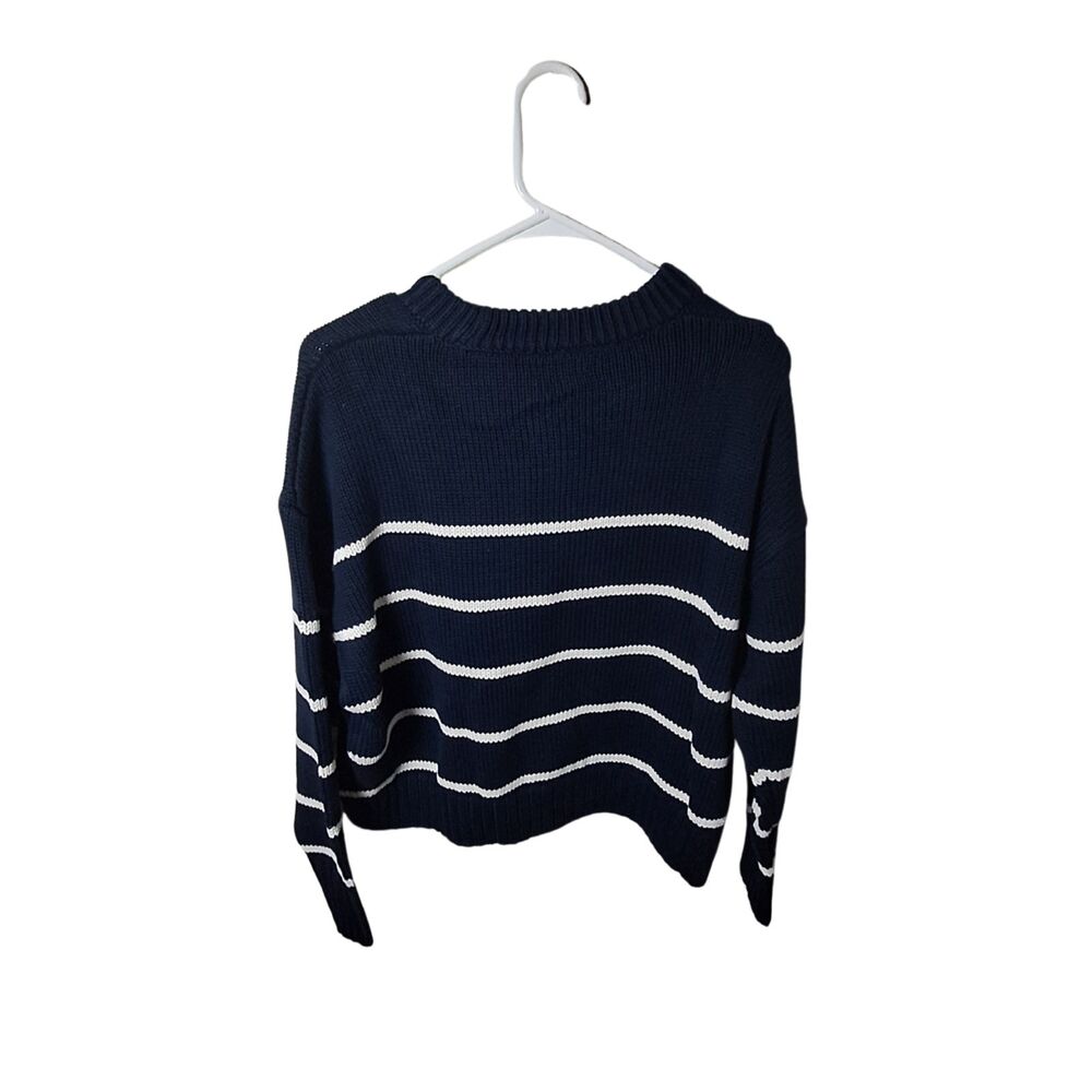 Quince Navy and White Striped Crew Neck Sweater - Picture 3 of 3